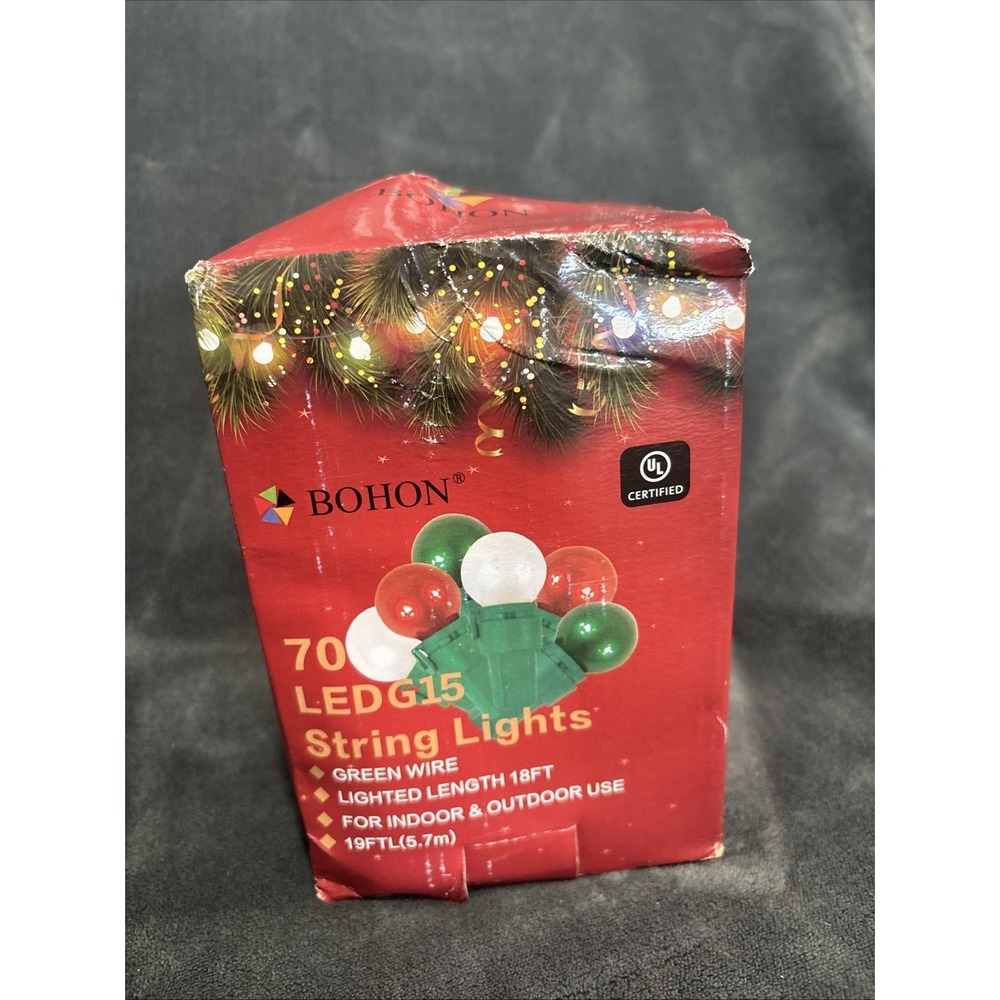 BOHON Christmas Lights Outdoor 24FT 70 LED G15 Multi Color Globe Christmas St...